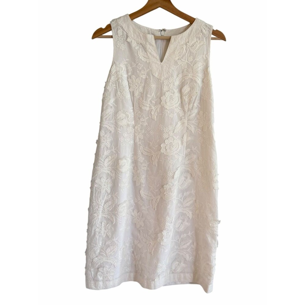 Talbots Womens Floral Embroidered Dress Size 4P Preppy Coastal Old Money Resort